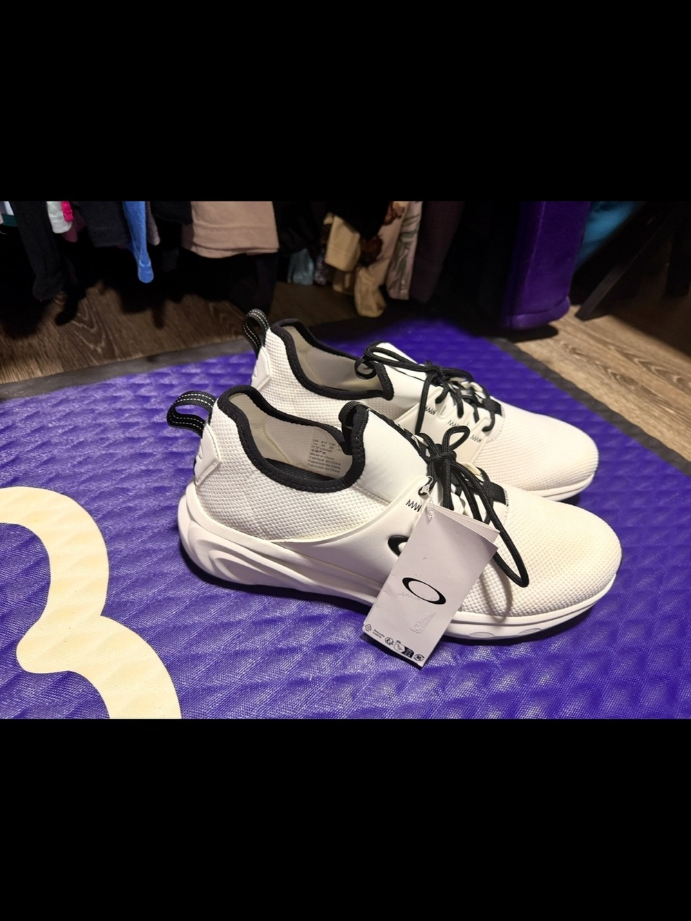 Oakley Men's White Athletic Knit Sneakers with Black Trim